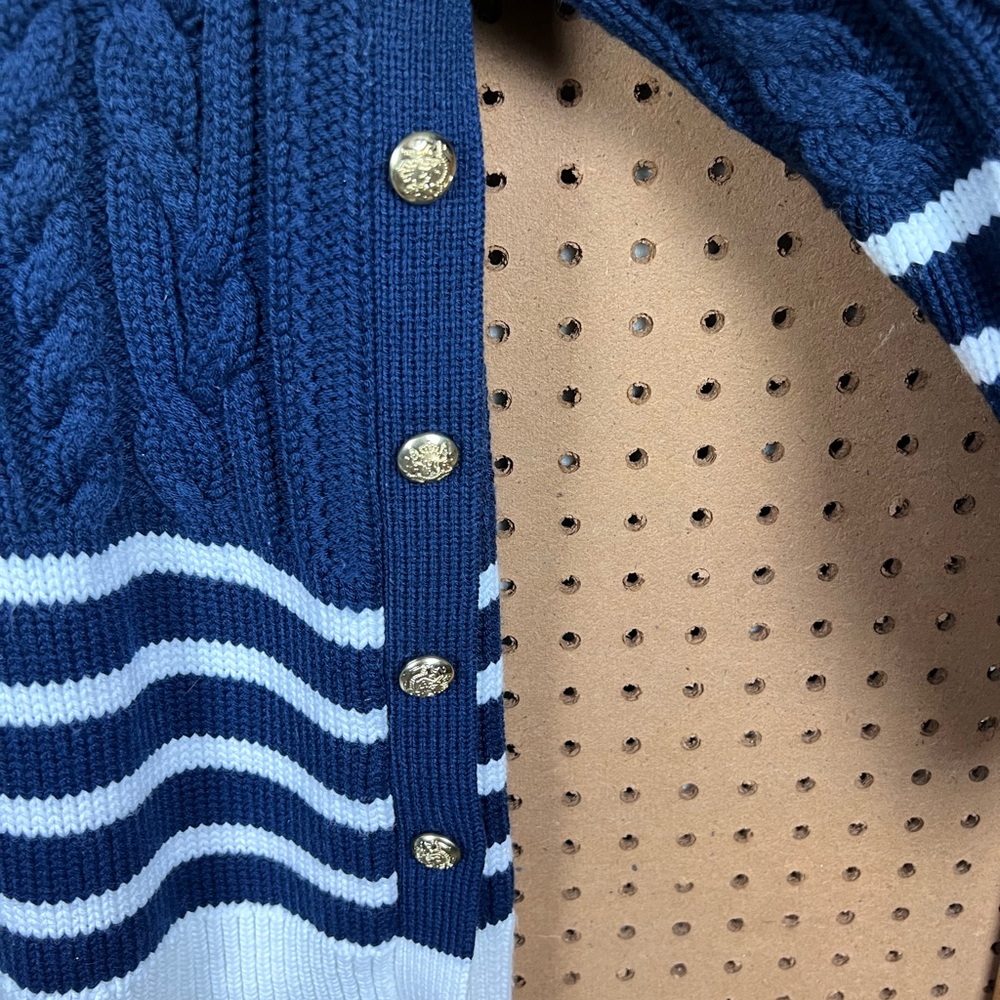 Tuckernuck Navy Striped Sankaty Turtleneck Sweater with Gold Buttons - Picture 5 of 12
